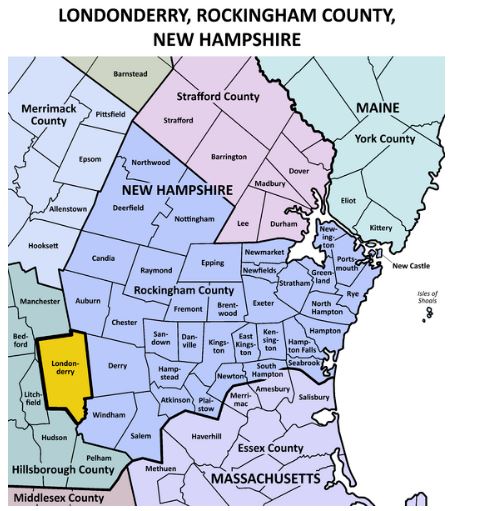 Map showing counties in New Hampshire and surrounding states.